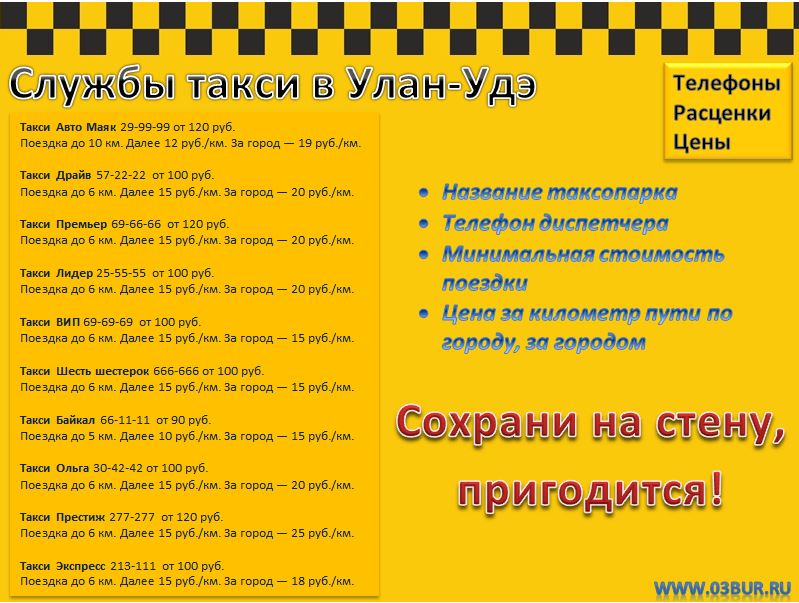 Все службы такси, таксопарки Улан-Удэ